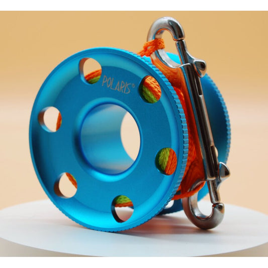 Polaris Proline aluminum spool 30 m, blue with stainless steel double ender snap hook 10 cm